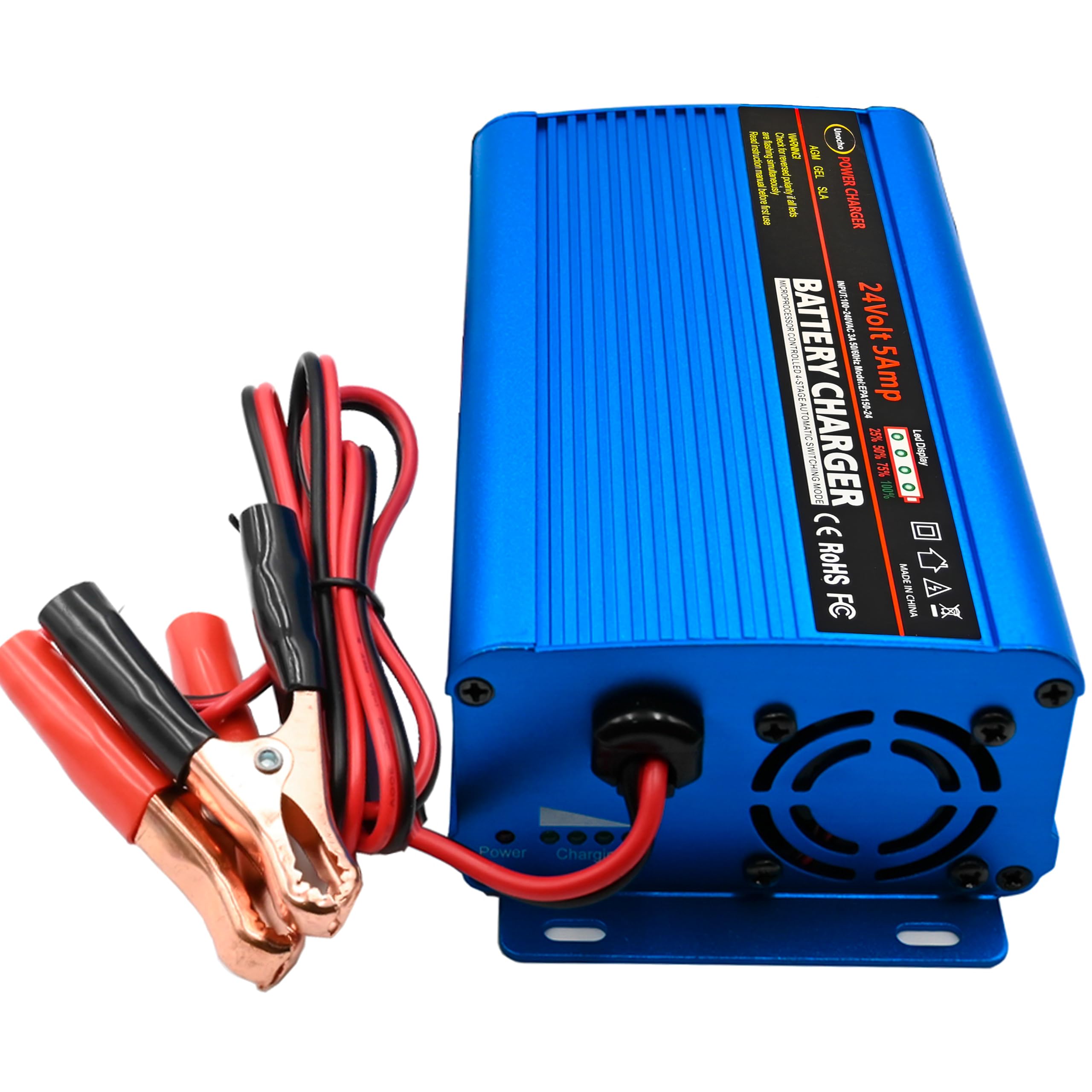 24V Battery Charger Automatic Smart Battery Charger Maintainer 5A Trickle Charger with Alligator Clips for Charging AGM Gel Lead-Acid Batteries for Cars wheelchairs Boats(UK Plug)