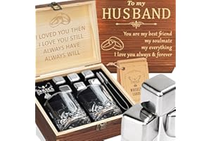Anniversary Oaksea Gifts for Men Him Husband, Stainless Steel Engraved Whiskey Stones Glasses Set Gift, Gift for Birthday Wedding for Boyfriend Fiance, Cool Burbon Scotch Set Gifts