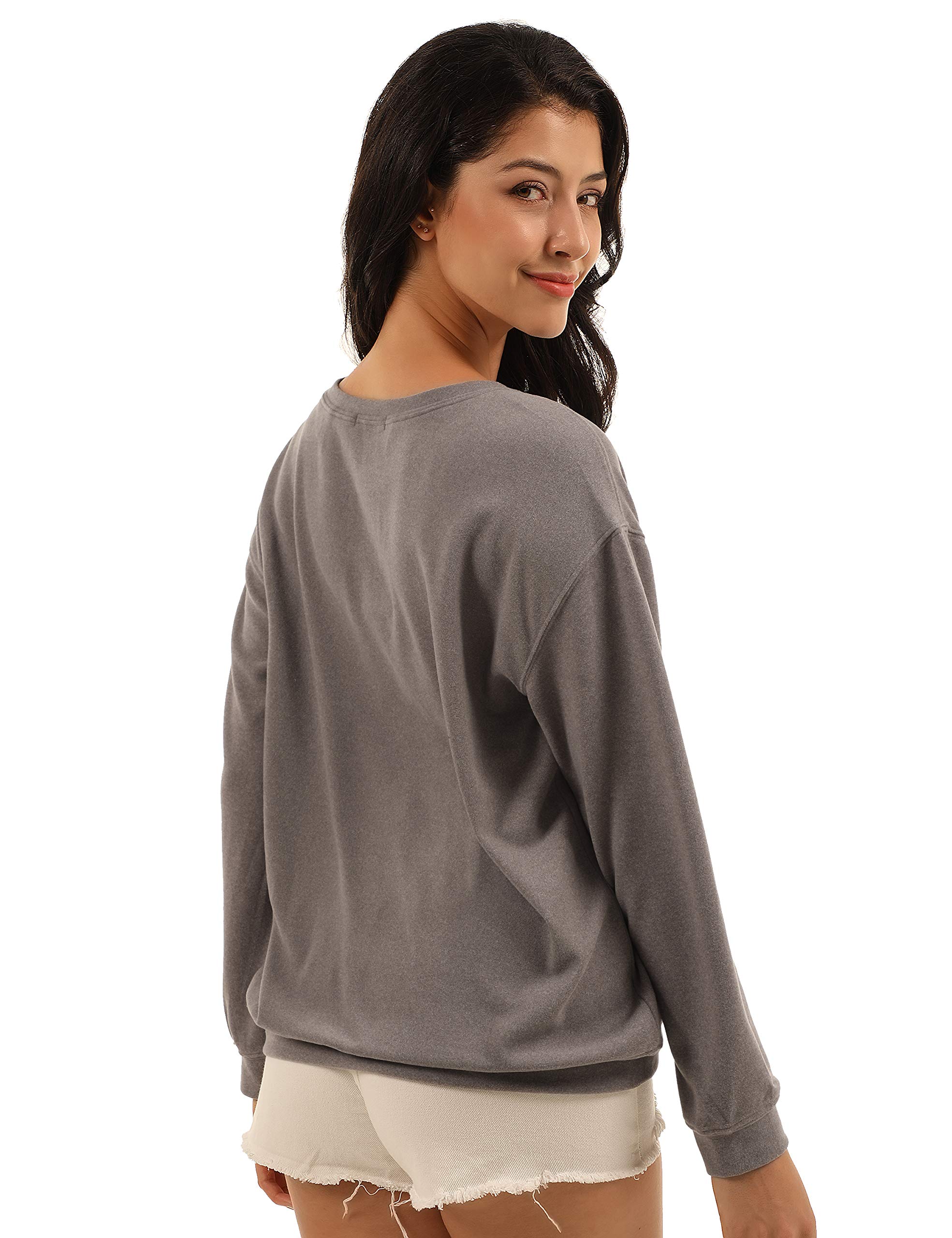 Blooming Jelly Womens Pullover Crewneck Sweatshirt Letter Print Long Sleeve Shirt Oversized Graphic Casual Top (x-Large, Grey)