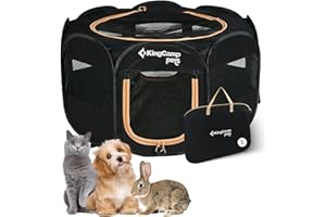 KingCamp Dog Playpen, Portable Foldable Cat Kitten Puppy Tent Crates 29"/36"/50" Pop Up Pet Playpen with Zippered Bottom & Cover for Indoor Outdoor Use (Small, Black)
