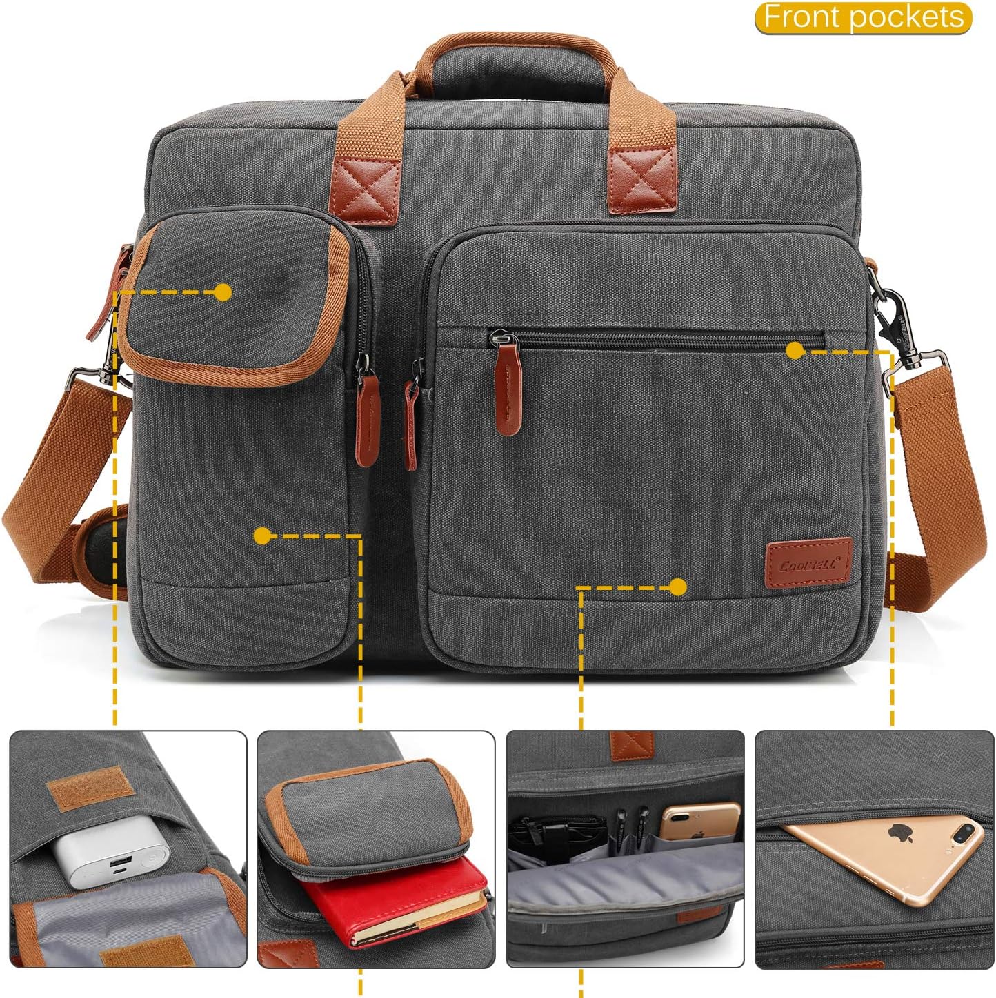 CoolBELL 15.6 Inch Laptop Bag Canvas Briefcase Protective Messenger Bag Shoulder Bag for Laptop/Ultrabook/Tablet/Men/Women/Business (Canvas Dark Grey): Computers & Accessories