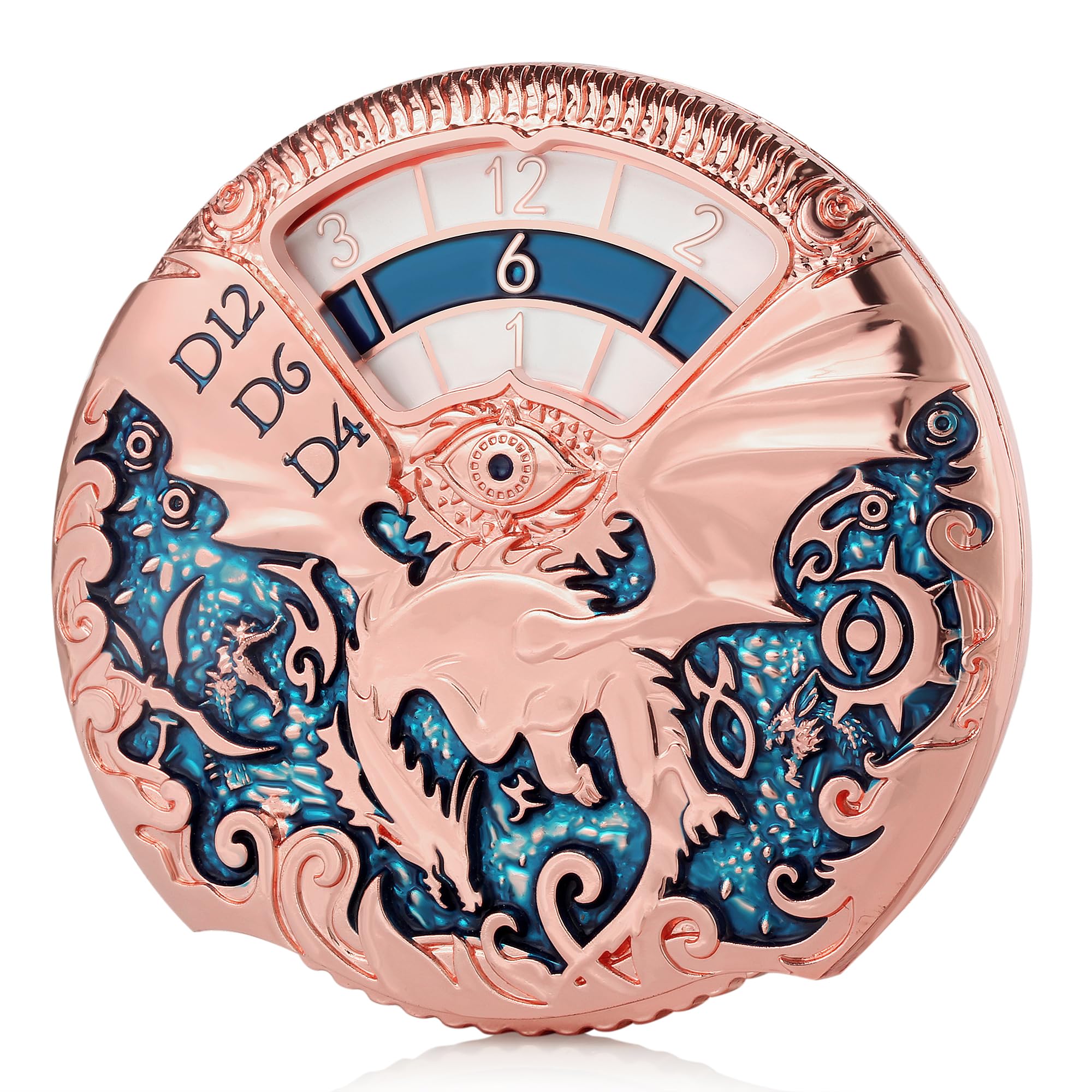 DNDND Dragon Roulette Metal Spinner Dice 7-in-1 Spinning DND Dice Set with Grogeous Gift Box for Dungeons and Dragon and Role Playing Game(Rose Gold with Teal)