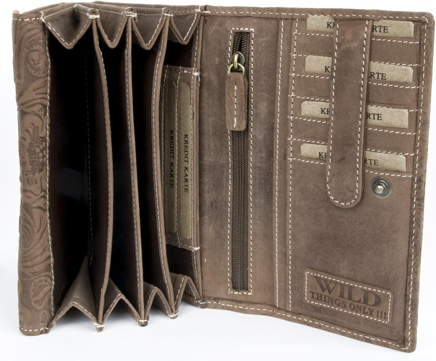 Women's genuine leather wallet with ornamental stamping, Brown - Image 4