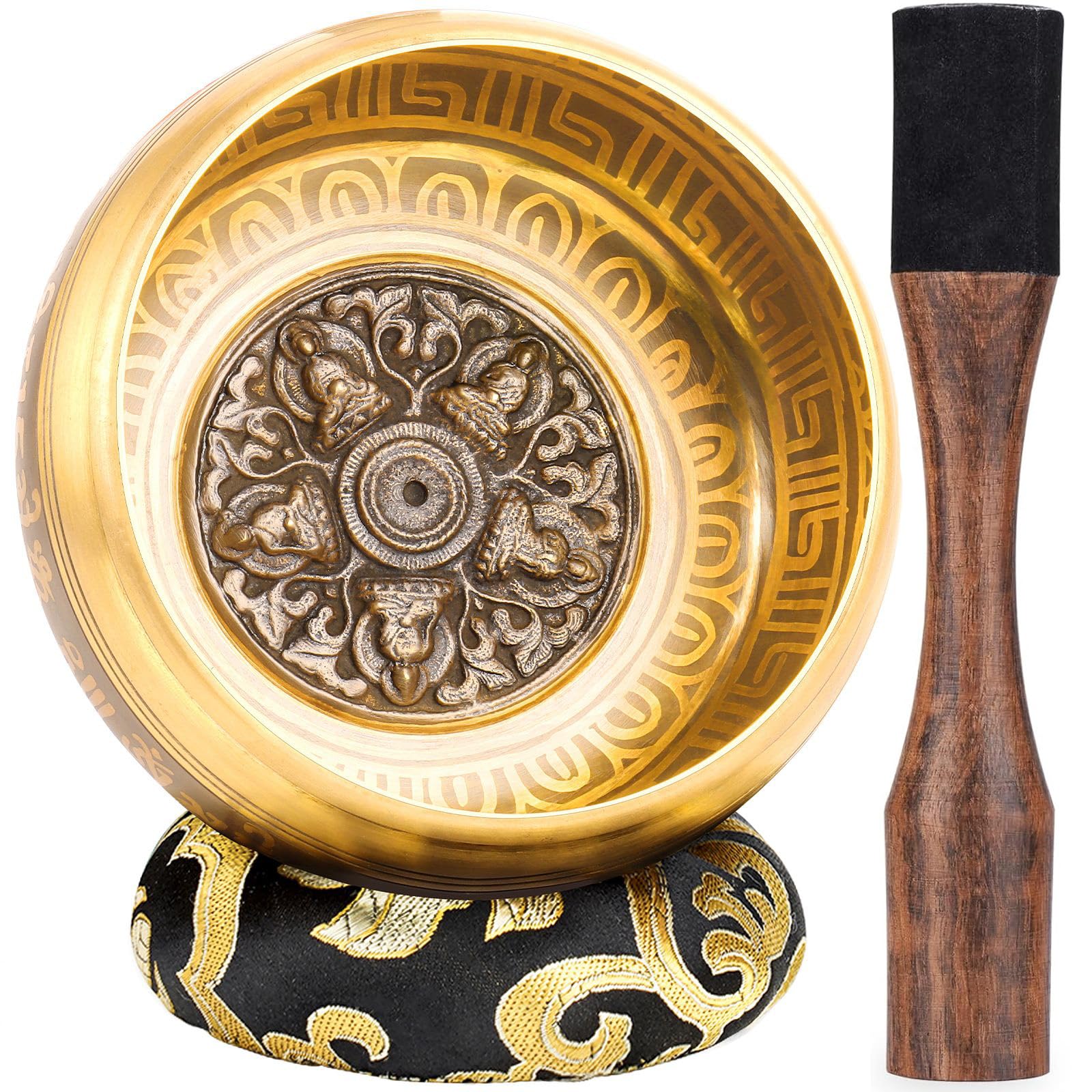 Large Tibetan Singing Bowls, Singing Sound Bowl Handcrafted in Nepal for Yoga,Chakra Healing,Stress Relief Self Care Gifts for Women and Men Christmas Gifts (Five Buddhas-Sunflower, 14cm)