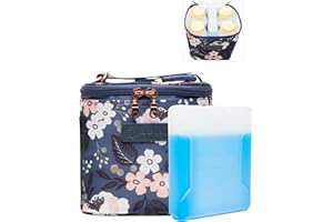 SARAH WELLS Cold Gold Breastmilk Cooler Bag with Safety Tested Ice Pack – Insulated Milk Storage for Work, Travel & Daycare – Fits Bottles & Parts – Durable, Washable, Safety-Tested Cooler for Moms (Le Floral)