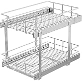 2 Tier Pull Out Cabinet Organizer 14" W X 22" D, Slide Out Drawers For Kitchen Cabinets, Pull Out Drawers For Cabinets Capacity Heavy Duty Caddy, Cabinet Pullout Shelves Chrome-Plated,Bathroom Pantry | Slide Out Drawers, For Kitchen Cabinets, Heavy Duty Caddy, Bathroom Pantry