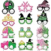 36PCS Witch Party Favors Glasses Photo Booth Props Witch Theme Paper Eyeglasses Witches and Princess Photo Props Pink and Green Party Decorations for Birthday Supplies