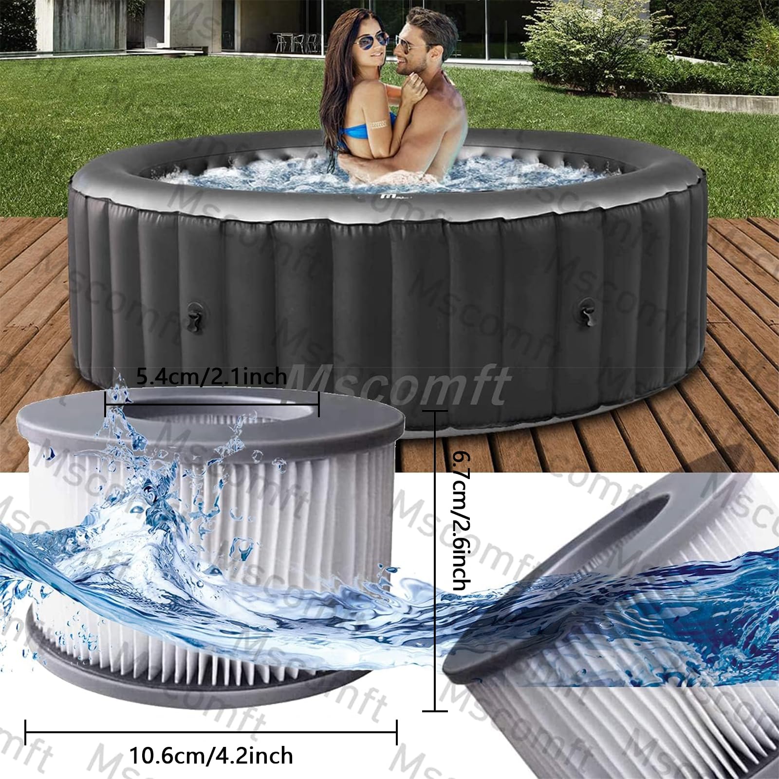 Mscomft Whirlpoal zubehör für MSPA Whirlpoal Ersatz Filter Filterkartusche Doppelpack für aufblasbare Pools,Filter Cartridge für Filter für Whirlpoal (Wasserfilter Modell ab 2020) (4pcs) 7