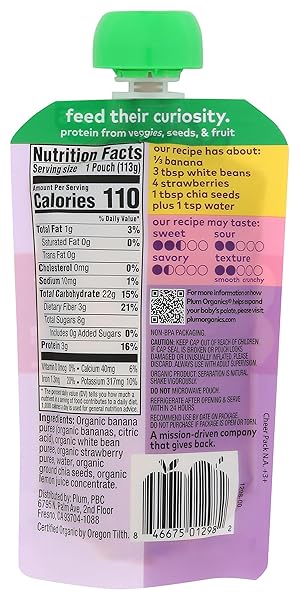 PLUM ORGANICS ORGANIC MIGHTY BANANA WHITE BEAN STRAWBERRY CHIA, 4 OZ