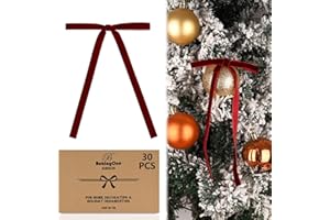 30 Pcs Wine Red Velvet Christmas Bows for Tree, Wreath & Garland Decor Velvet Ribbon Bows Elegant Xmas Decorations Indoor/Out
