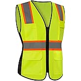 LIZMOF Safety Vest for Women, High Visibility Reflective Vest, Neon Hi Vis Work Apparel with Pockets and Zipper, Durable, ANSI Compliant, Yellow, M