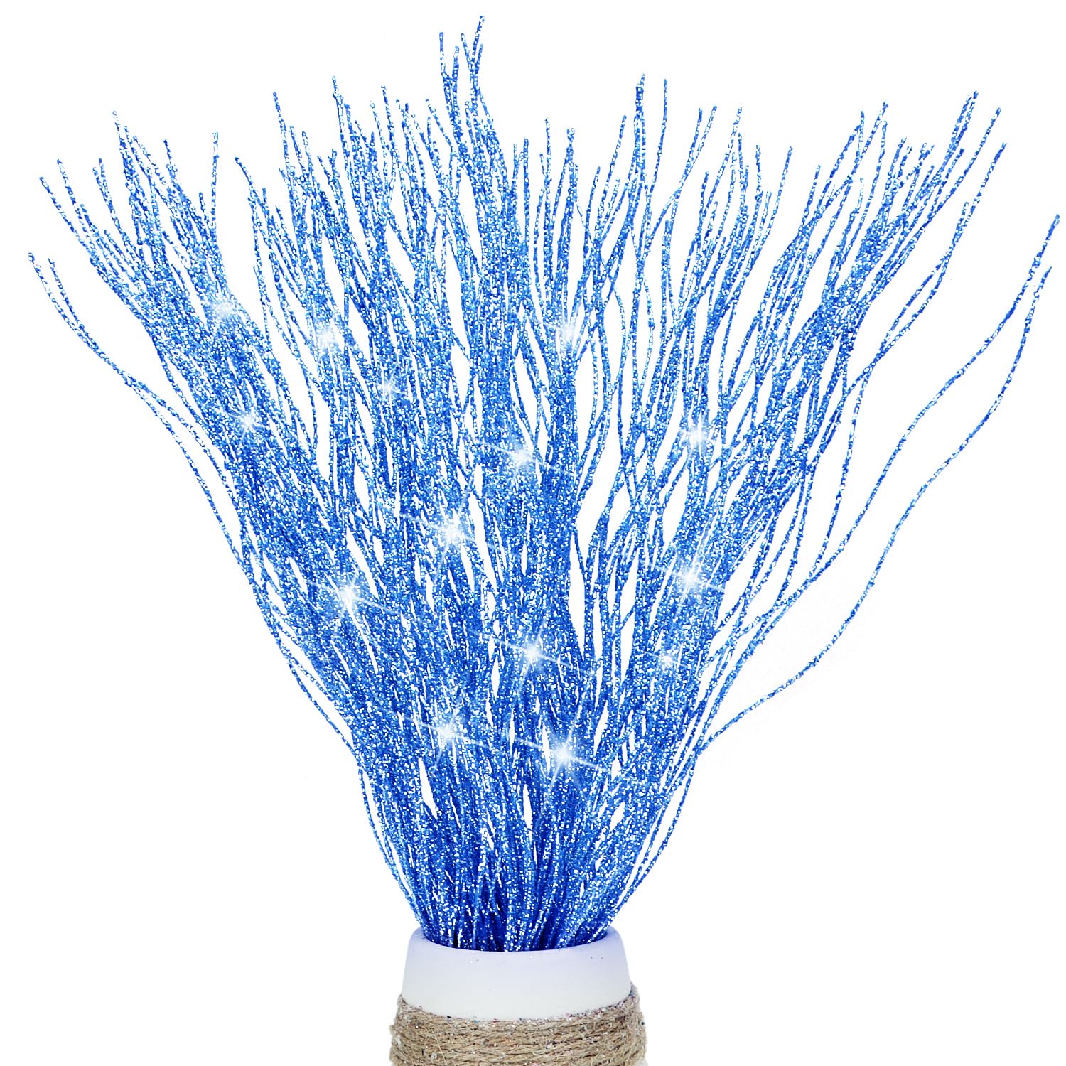 Photo 1 of 10 PCS Glitter Christmas Picks Sprays Sparkle Curly Ting Branches Decorative Sticks Stems Artificial Curly Wispy Willow Twigs for Christmas Tree Vase Fillers Crafts Garland Home Decor (10, Blue)