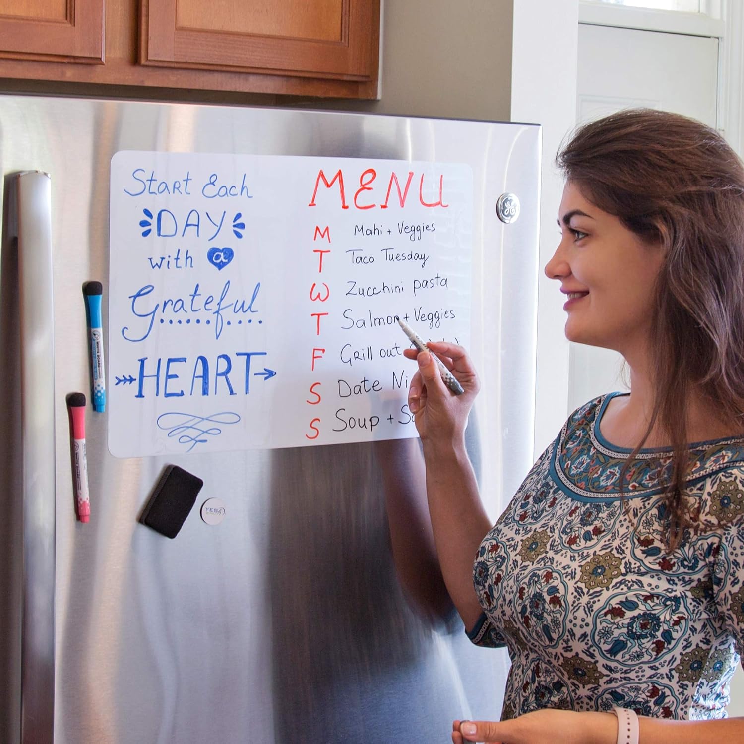 Magnetic Dry Erase Whiteboard Sheet for Fridge 19x13 in - with Stain Resistant Technology - Includes 3 Fine Tip Markers & Big Eraser with Magnets - Refrigerator White Board Planner & Organizer : Office Products