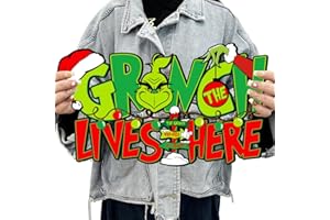 SSAILUE DECOR Grinch Christmas Decorations Hanging Sign -Grinch Lives Here Wooden Door Sign Tree Ornaments for Holiday Xmas Door Wall Tree Decorations Indoor Outdoor