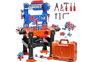 KIZONLY Kids Tools Toy Sets for Aged 3 4 5 6 7 8, 2 in 1 Workbench Toys for Toddlers 3-5, Pretend Play Toolbox, Construction Mechanic Set with Sound, Educational Birthday Gift for Boys Girls Ages 3-8