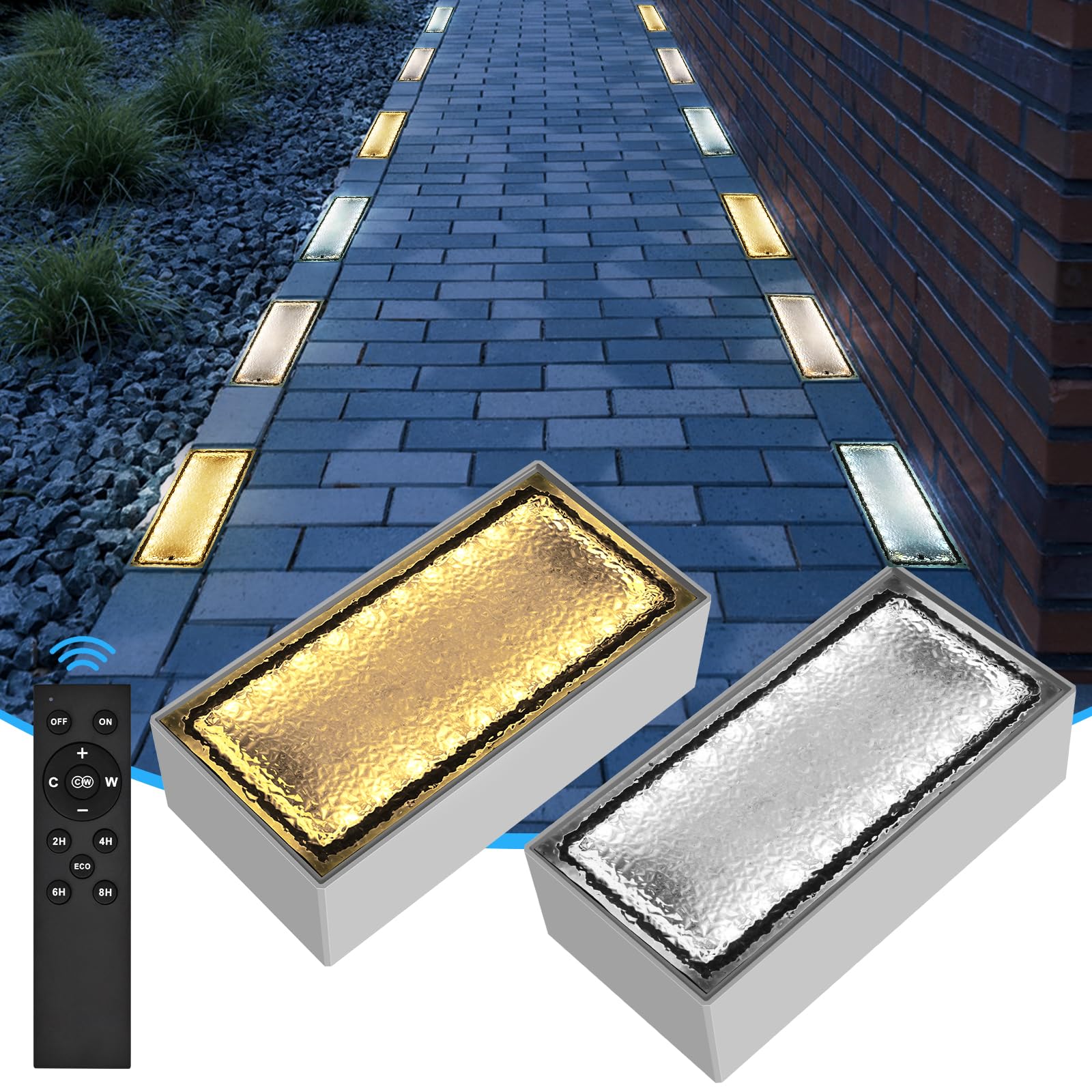 Photo 1 of Solar Paver Lights IP67 Waterproof Brick Pathway Light Outdoor, 4x8 Recessed Patio Landscape Lighting for Driveway, Garden, Lawn, Yard, Walkway, 2700K/4500K/6000K, 2 Pack