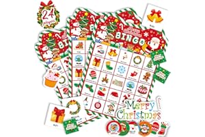 Funnlot Christmas Bingo Game for Kids, Christmas Games Christmas Crafts Christmas Activities with Reward Stickers for Kids Large Group Classroom Family Party Xmas