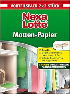 Nexa Lotte Mottenschutzpapier, Schützt effektiv bis zu 6 Monate vor Kleidermotten und Pelzkäferlarven, Vorteilspack 2x2 Streifen