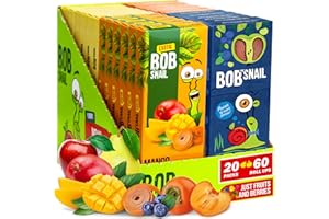 BOB SNAIL Snacks Variety Pack for Kids Adults - 20 Bulk Healthy Fruit Roll Up Individual Packs of 3 for Kids Adults with Natural Apple Mango Blueberry Persimmon Gluten-Free Vegan Low Carb Fruit Bar No Sugar