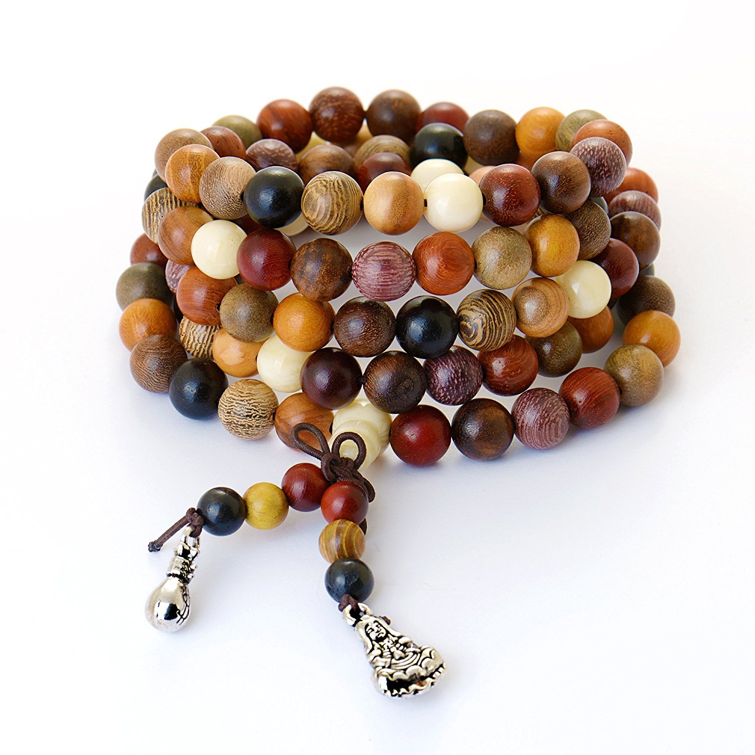 Buddhist Prayer Beads - Tibetan Mala Necklace - 8mm 108 Wood Colorful Beads Bracelet for Meditation Yoga
