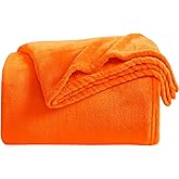 KMUSET Super Soft Fall Throw Blanket Premium Silky Flannel Fleece Twin Size Orange Microfiber Lightweight Blanket All Season Use