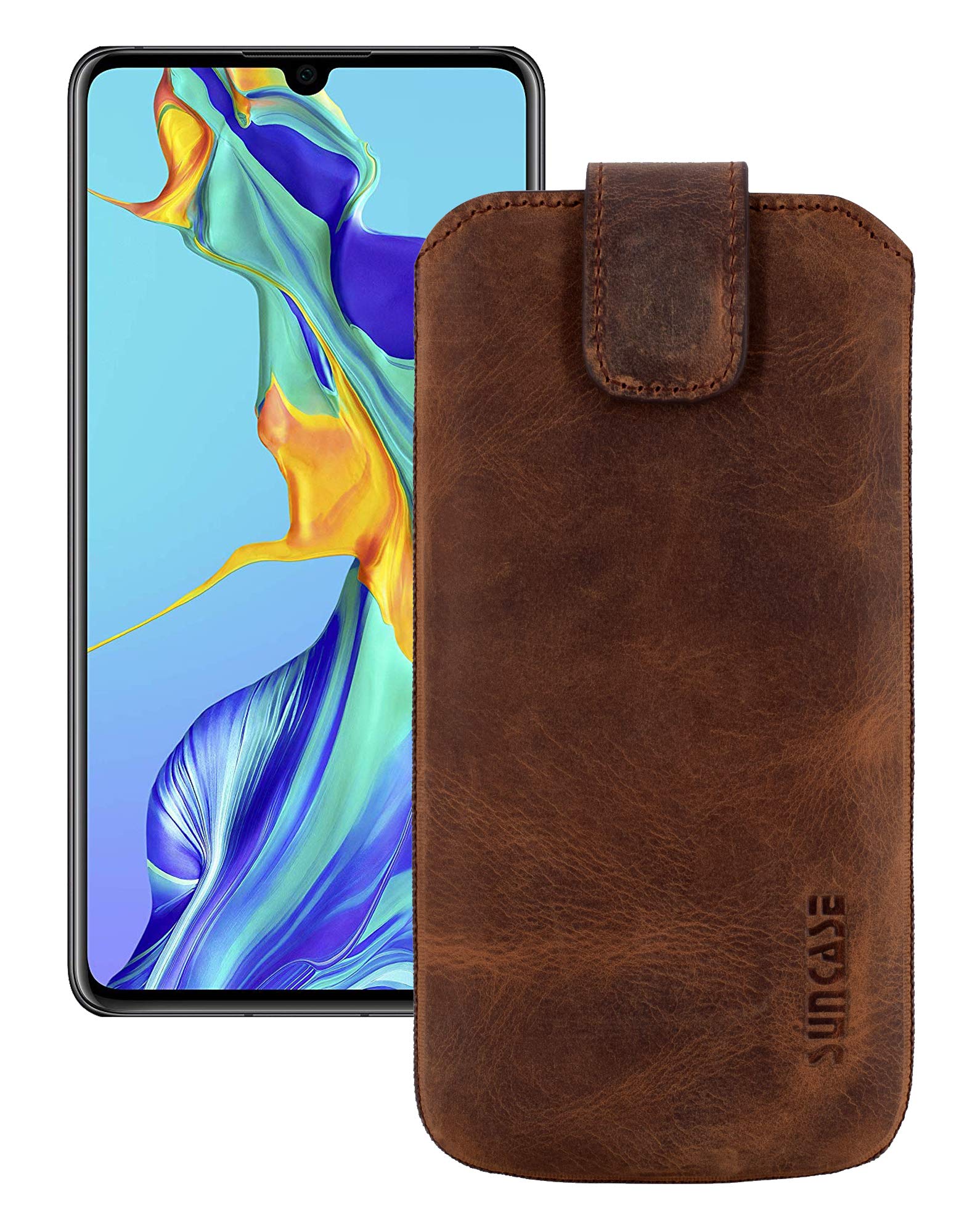 Suncase case compatible with Huawei P30 with ADDITIONAL cover/shell/bumper/silicone *tab with pull-out function* mobile phone case leather case protective case in antique coffee