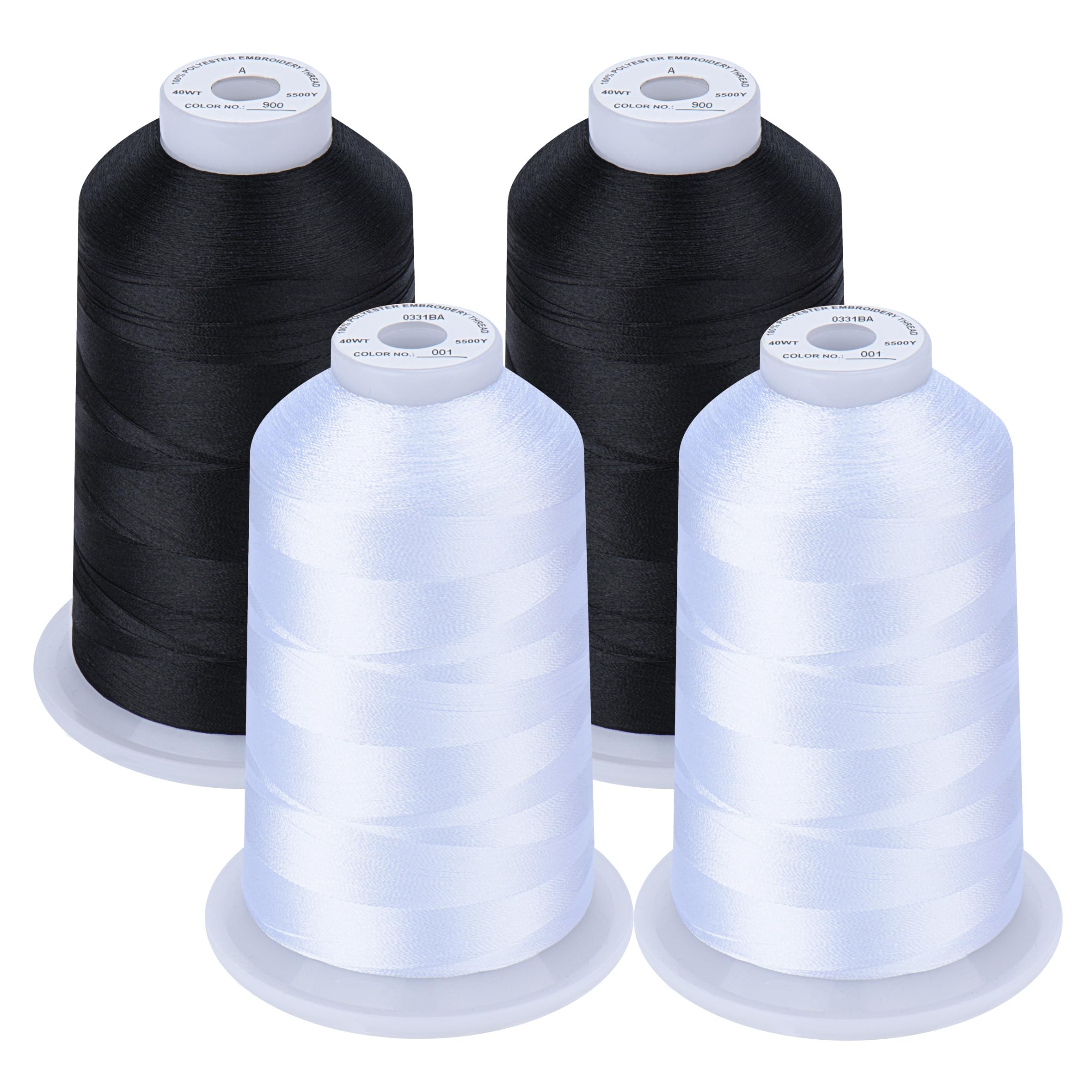 Simthread Machine Embroidery Thread 5000M King-Spools White and Black Colors for Sewing and Embroidery Machine