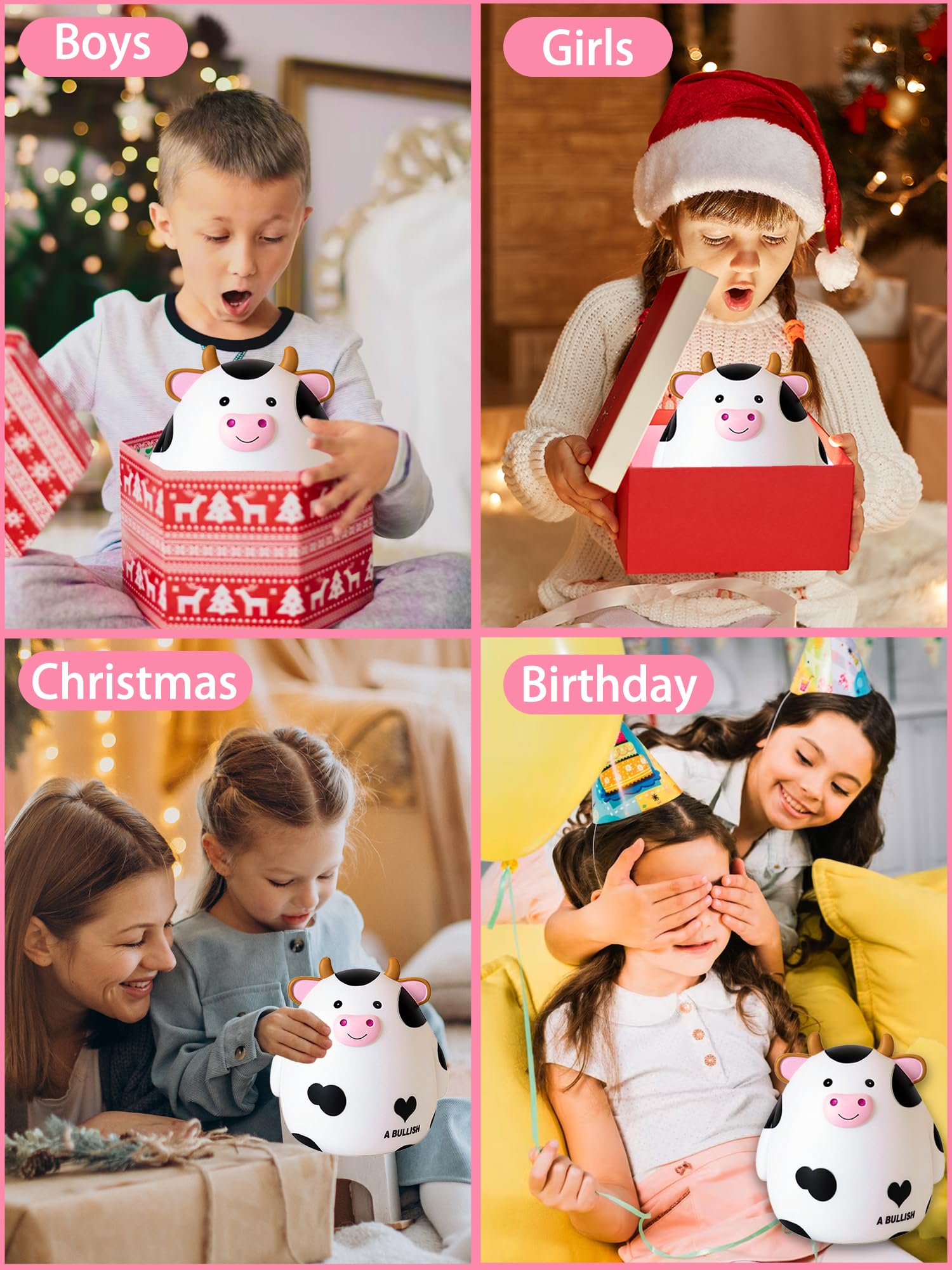Piggy Bank, Unbreakable Plastic Money Bank, Piggy Bank for Girls and Boys Medium Size Cow Banks Perfect Baby Girl Nursery Décor Practical Gifts for Birthday Easter Christmas(White)