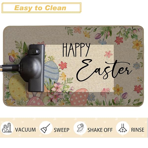 BACCESSOR HAPPY EASTER KITCHEN RUGS SET OF 2, BUNNY RABBITS COLORFUL EGGS FLOWERS KITCHEN MATS FOR FLOOR LOW-PROFILE EASTER HOLIDAY PARTY HOME DECORATION 17X29 AND 17X47 INCH