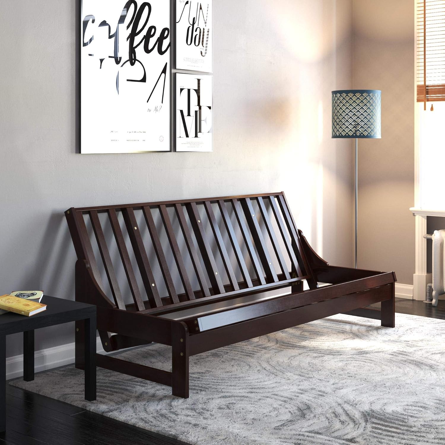 DHP Carlin Armless Wood Frame, Full Size Sofa Bed and Couch