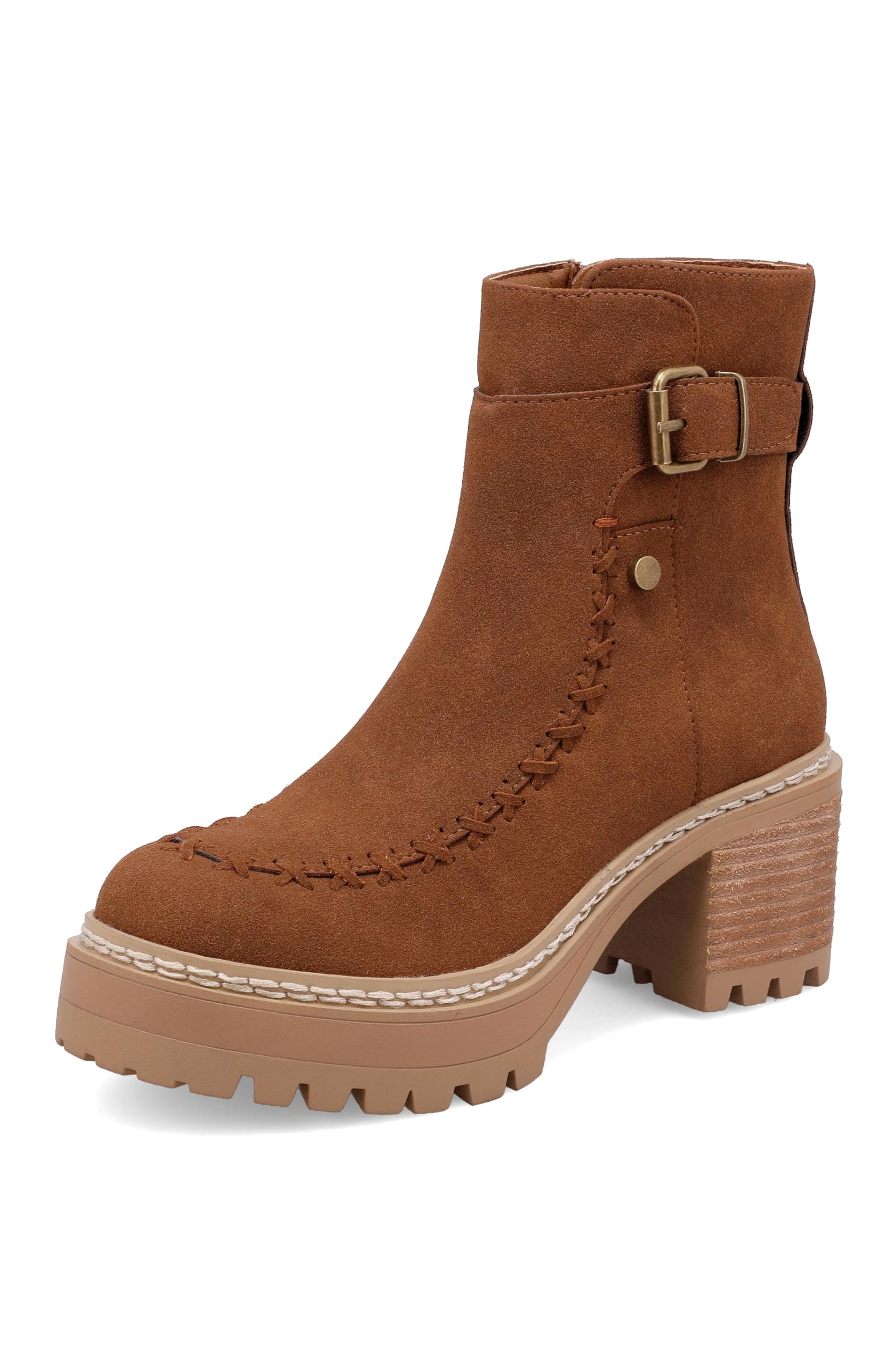 Photo 1 of MIA Womens Toula Lug Sole Platform Ankle Casual Boots Mid Heel 2-3" Cognac 7.5