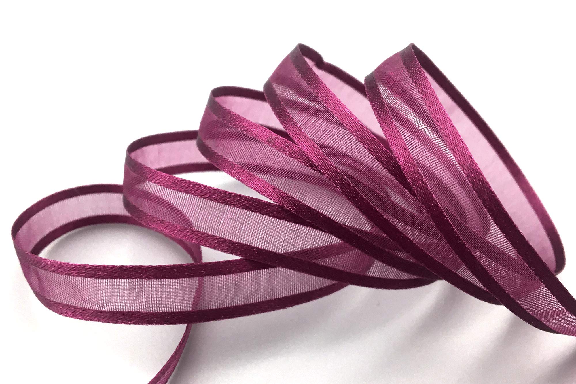 finemark 50 m x 10 mm Chiffon Ribbon with Satin Edge Wine Red Burgundy (68) Chiffon Decorative Ribbon Gift Ribbon Semi-Transparent Shiny Without Wire Organza