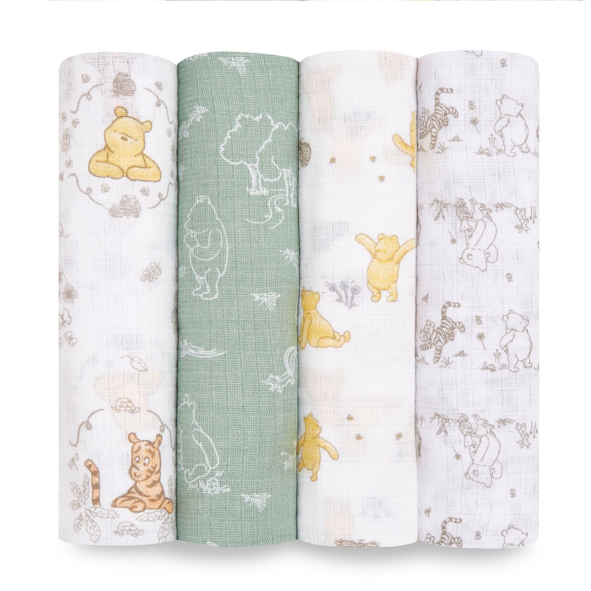 aden + anais essentials 100% Cotton Muslin Swaddle & Receiving Blanket for Baby Girls & Boys, 112x112cm, Newborn Swaddling Set, Infant & Toddler Shower Gift, 4 Pack, winnie + friends — image 1