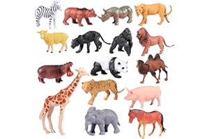 JIABEIBAO TOYS Animals Figures Toys, 16 Pieces Realistic Animals Playset for Kids, Jumbo Wild Zoo Animals for Kids 3-5 Years