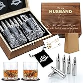 Whiskey Gifts for Men Husband - Anniversary Wedding Gifts for Him Men Birthday Gift Ideas from Wife - Stainless Steel Whiskey Stones and Whiskey Glasses Set - Bourbon Gifts for Husband Boyfriend