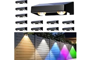 AUDERWIN Solar Fence Lights Outdoor, Solar Wall Lights 9 Fixed Colors ＆ Color Changing Modern Solar Powered Deck Lights for Halloween Step Stair Patio Backyard Porch Railing decor, IP65 Waterproof (12 Pack)