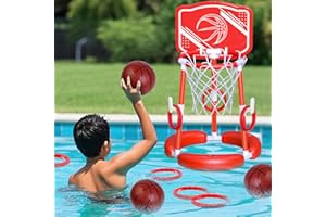 SpringFlower Pool Basketball Hoop with Backboard, Floating Basketball Pool Hoop,Kids & Adults Swimming Pool Game with Ring Toss, 2 Pcs Balls and Pump, Red