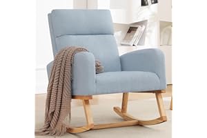 YUUIJOAA Rocking Chair Nursery - Modern Glider Accent Rocking Chairs Upholstered Linen Nursing Rocker Padded Armchair for Nursery Indoor Living Room Bedroom, Blue