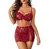 Avidlove Women Lingerie Sets 3 Piece Lace Bralette Mini Skirt With G-String Sexy Lingerie Outfits Babydoll Bodysuits