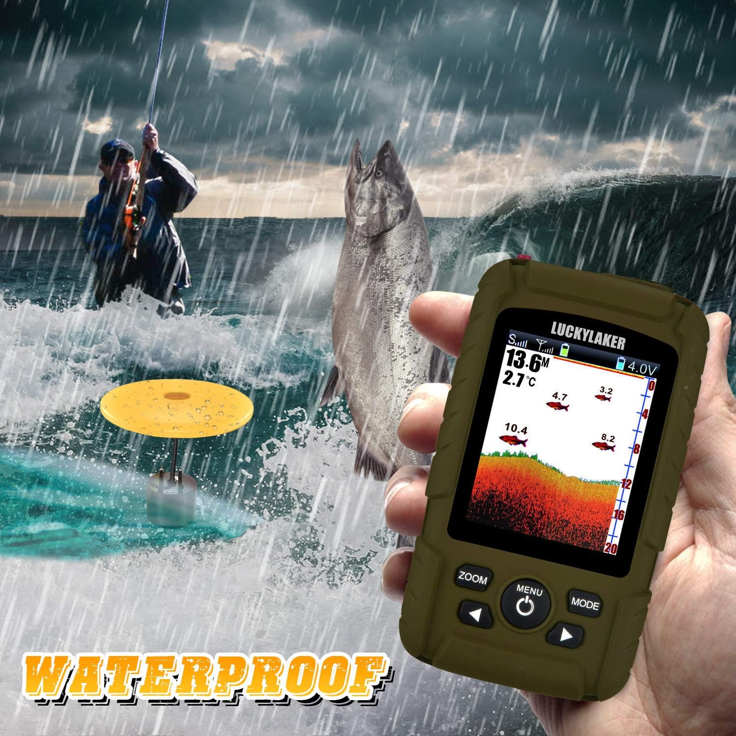 LUCKY Water Depth Fish Finders Waterproof Portable Fishing Fish Finder Display Handheld Ice Fishing Finder Sonar Sensor Transducer for Boat Kayak Sea Fishing: Sports & Outdoors