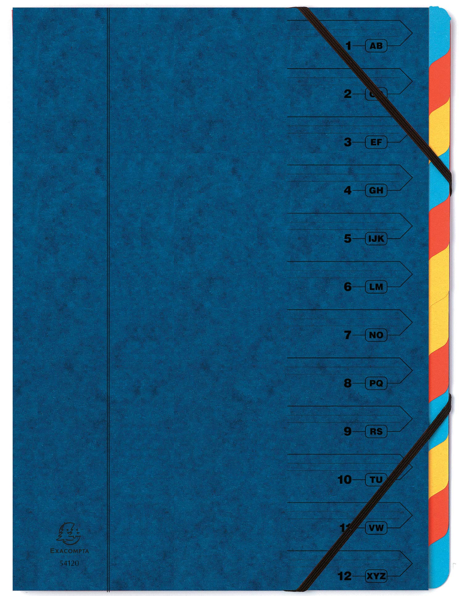 Exacompta - Ref 54122E - Stapled Spine Multipart File - 245 x 320mm in Size, Suitable for Storing A4 Documents - 12 Tabbed Sections - Blue Cover with Multicoloured Tabs