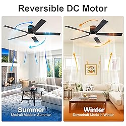 60 Inch Ceiling Fans with Lights and Remote,Flush
