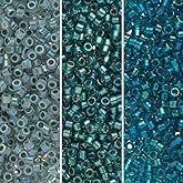 Miyuki Delica Seed Beads Bundle: Size 11/0, Aqua Blue Inside Color Lined Palette Collection DB1764, DB1768, DB1769
