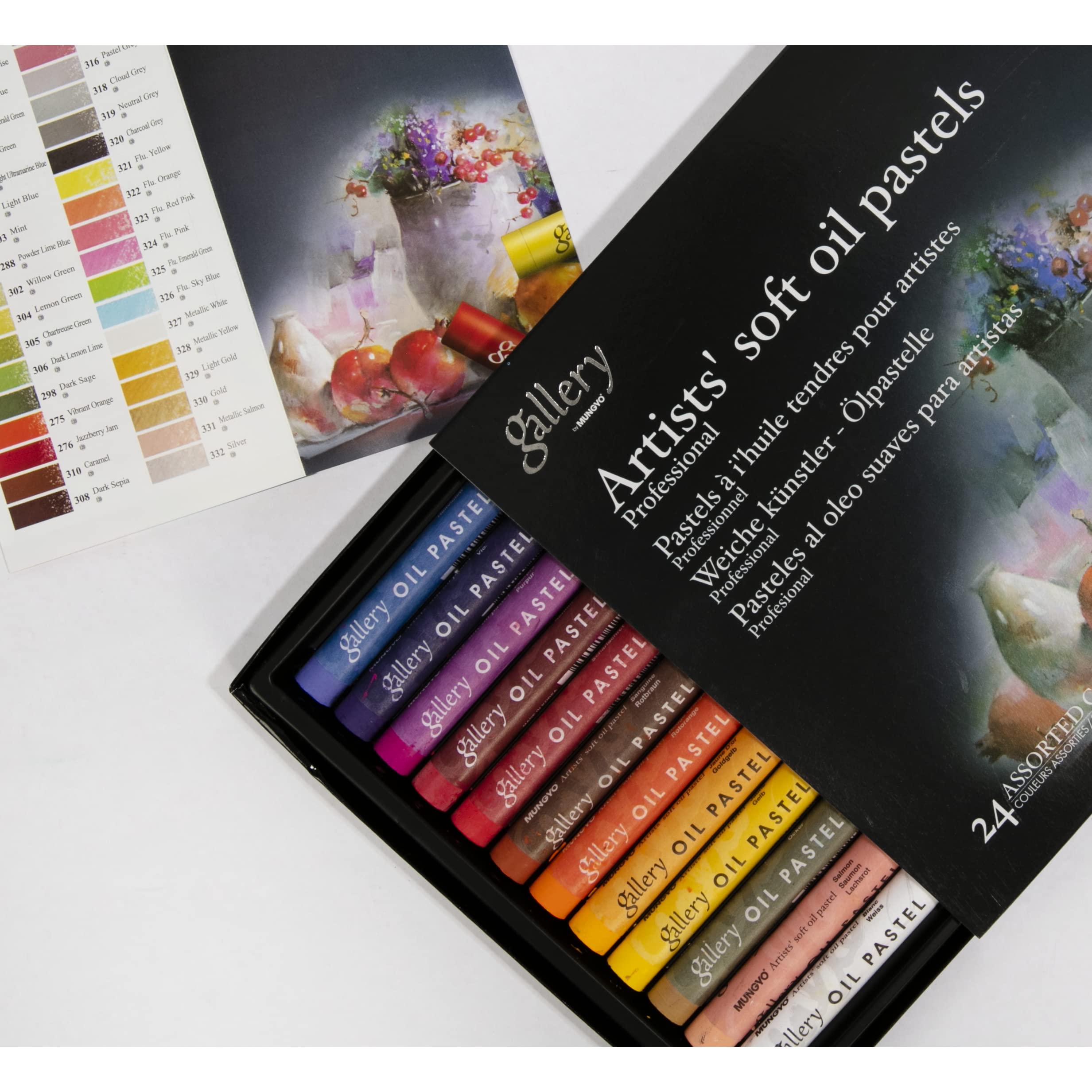 MUNGYO Gallery Artists' Soft Oil Pastels, 24 Assorted Colors - Professional Grade Oil Pastels for Artists