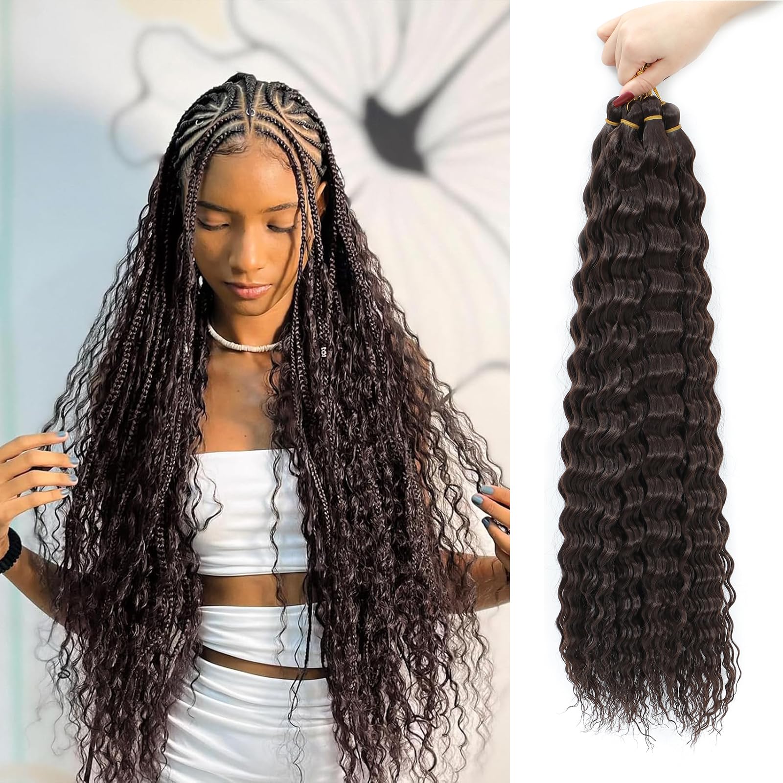 MLETULIPS Ocean Wave Crochet Hair Extensions Deep Wave Braiding Crochet Hair Soft Synthetic Curly Braiding Crochet Hair for Black Women (4#, 18 inch (pack of 6）)