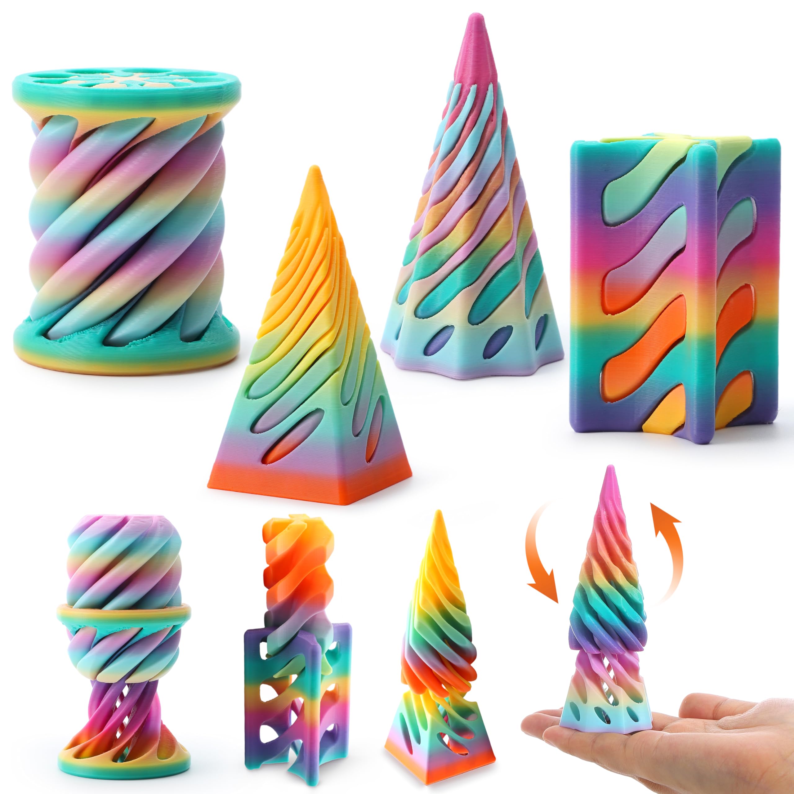 Photo 1 of JOYIN 4 Pack Impossible Cone Fidget Toys, Pastel Color 3D Printed Spiral Cone Flexible Impossible Pyramid Passthrough Fidget Toys for Stress Relief, Kids Adults Christmas Stocking Stuffers