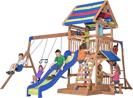 Beach Front All Cedar Wooden Swing Set 
