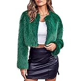 Danedvi Women's Fashion Cropped Faux Fur Jacket Long Sleeve Open Front Cardigan Casual Fluffy Parka Shaggy Short Coat