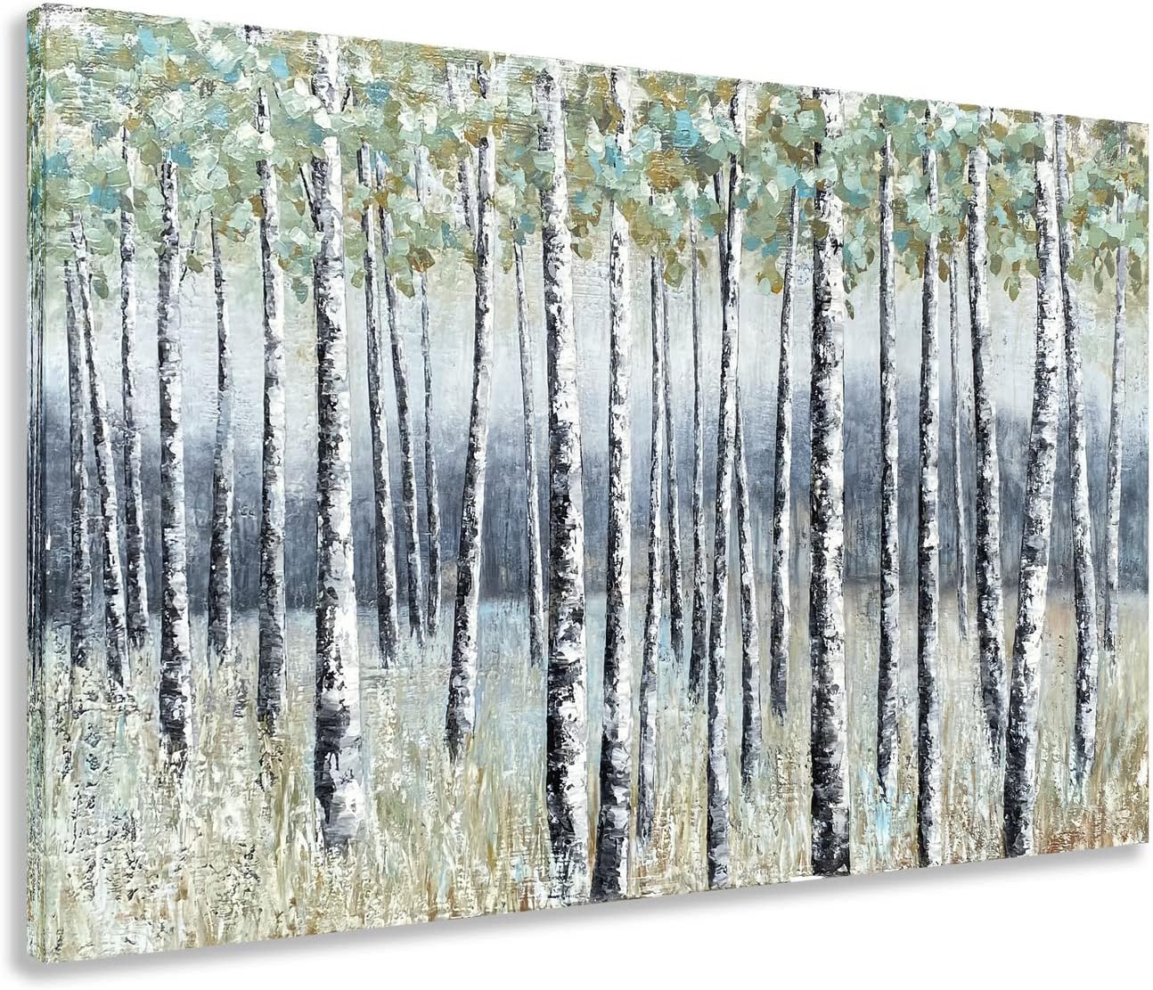Paintings - Yihui Arts Aspen Tree Paintings - Modern Abstract Forest Wall Art - Landscape Pictures with Embellishments for Living Room Bedroom Bathroom Decor