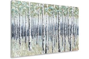 Yihui Arts Aspen Tree Paintings - Modern Abstract Forest Wall Art - Landscape Pictures with Embellishments for Living Room Bedroom Bathroom Decor